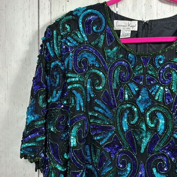 Laurence Kazar Vintage Silk Sequin Top Glam Partywear 3X Holiday Sparkle - Picture 2 of 16
